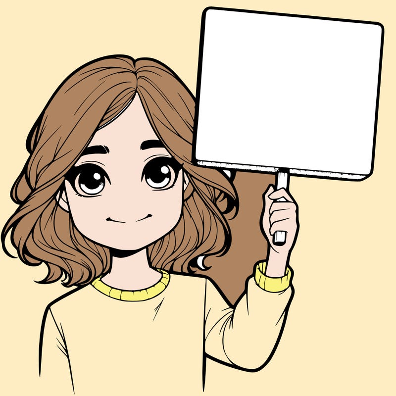 realistic girl holding up a sign