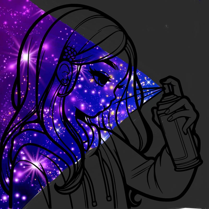 a realistic girl spray painting