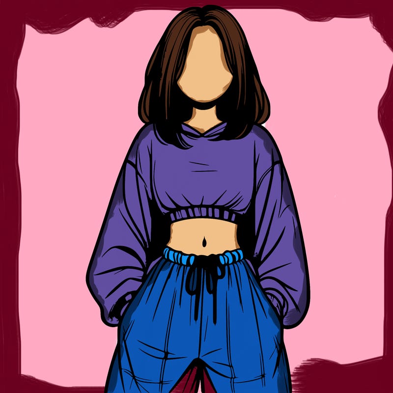 realistic girl faceless with baggy pants and a crop top