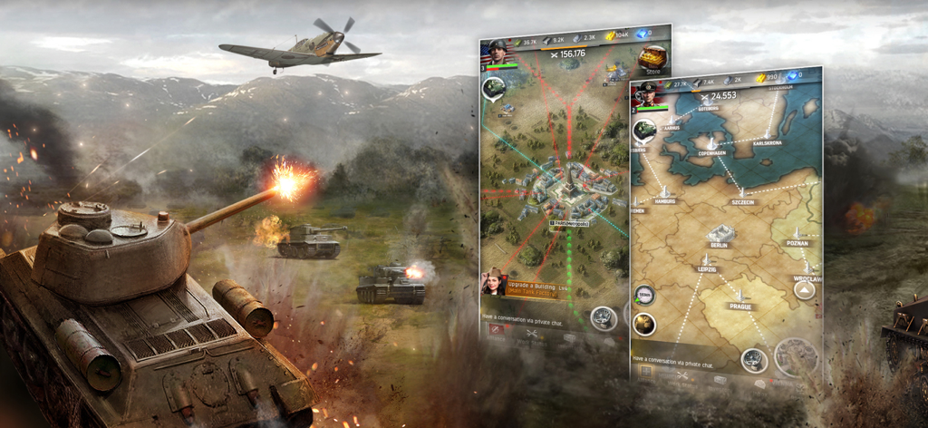 World War: Machines Conquest - World War II military strategy game gameplay featuring tanks and tactical map interfaces