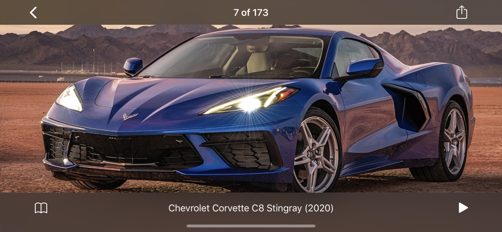 Chevrolet Corvette C8 Stingray azul de 2020 en la aplicación NetCarShow