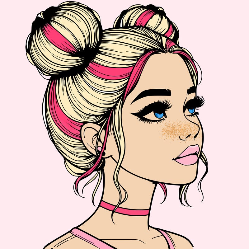 realistic girl with buns on the top of her head