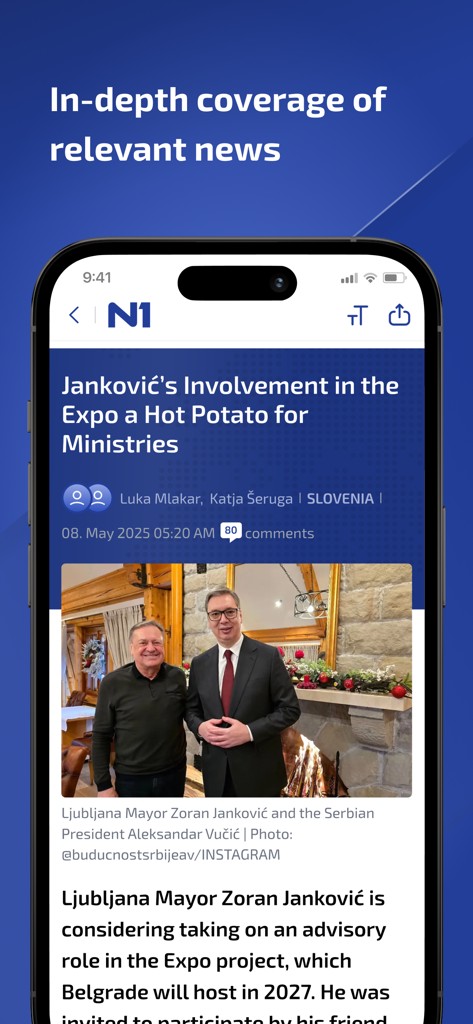 N1 info - N1 info App-Oberfläche, die eine detaillierte Berichterstattung über die Balkanregion zeigt.