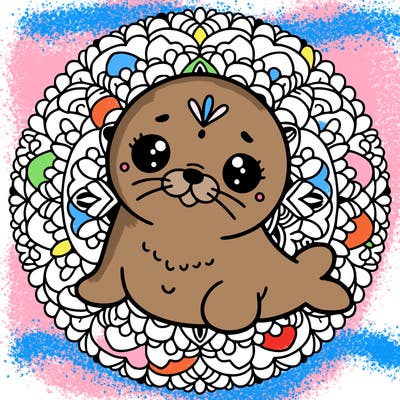 a cute baby seal mandala