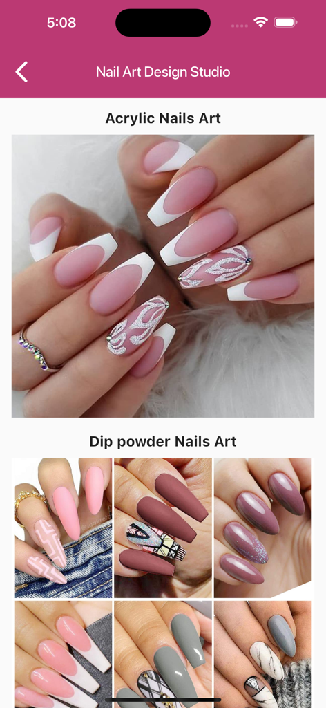 Nail Art Design Studio - Una colección de diseños de uñas acrílicas y de polvo sumergido en la aplicación Nail Art Design Studio.