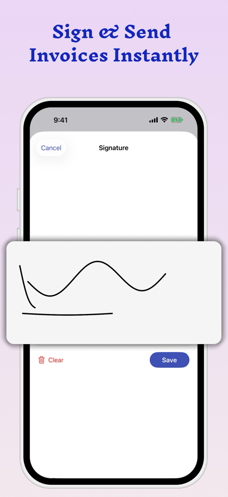 Invoice Maker Estimate Billing - Interfaz de la aplicación móvil que muestra un campo de firma digital para facturas profesionales