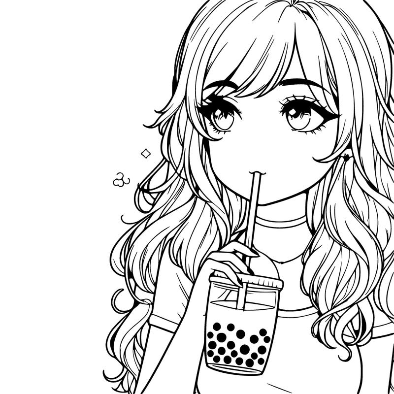 a realistic girl drinking boba tea