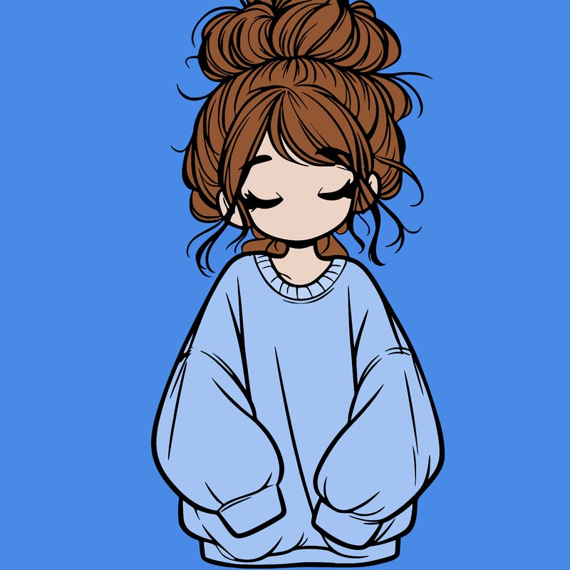 girl with baggy sweatshirt and messy bun
