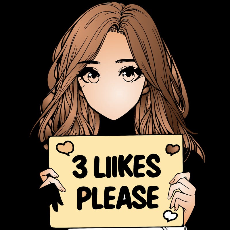 a realistic girl having a sign saying 3 likes please