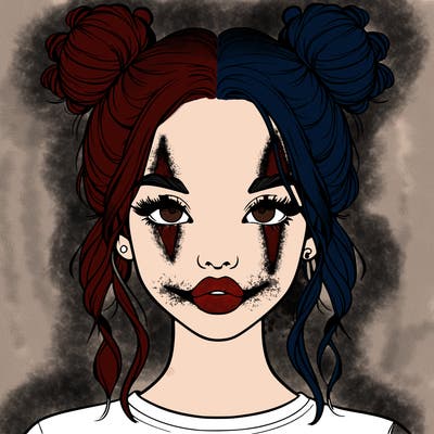 realistic girl with two buns in hair and lips