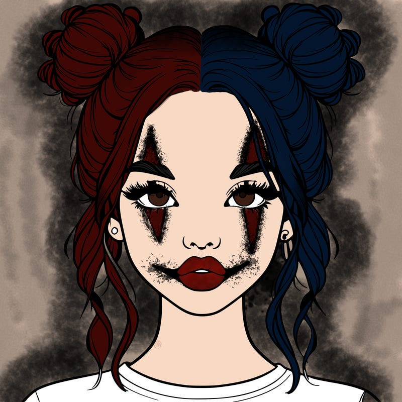 realistic girl with two buns in hair and lips