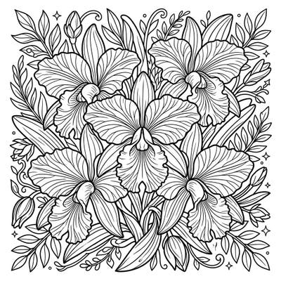 Delight in the majestic beauty of Cattleya Orchids with this exquisite coloring template. Featuring intricate details and flamboyant blooms, it offers a captivating floral escape for all coloring enthusiasts.