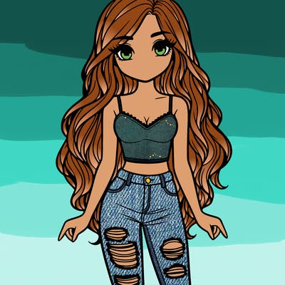 person with beautiful long hair and tank top with ripped jeans