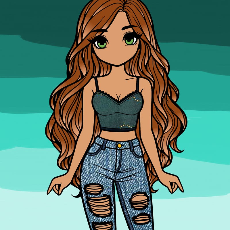 person with beautiful long hair and tank top with ripped jeans