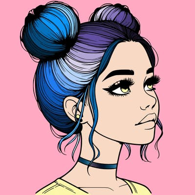 realistic girl with buns on the top of her head