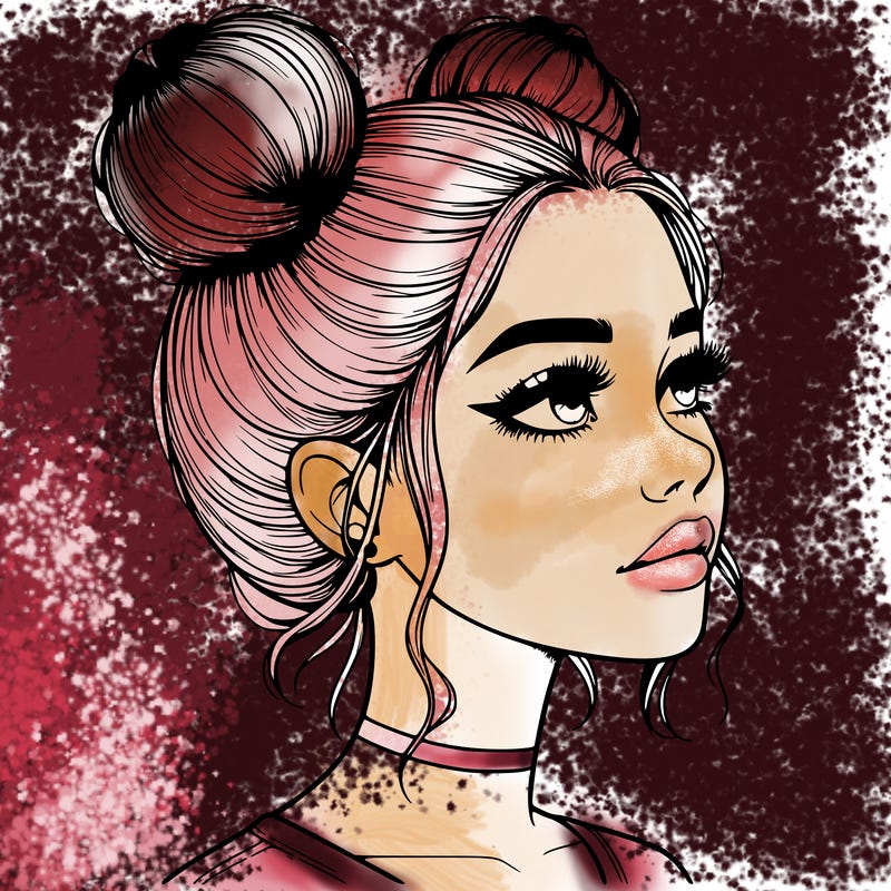 realistic girl with buns on the top of her head