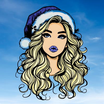 realistic christmas girl with wavy hair and lips