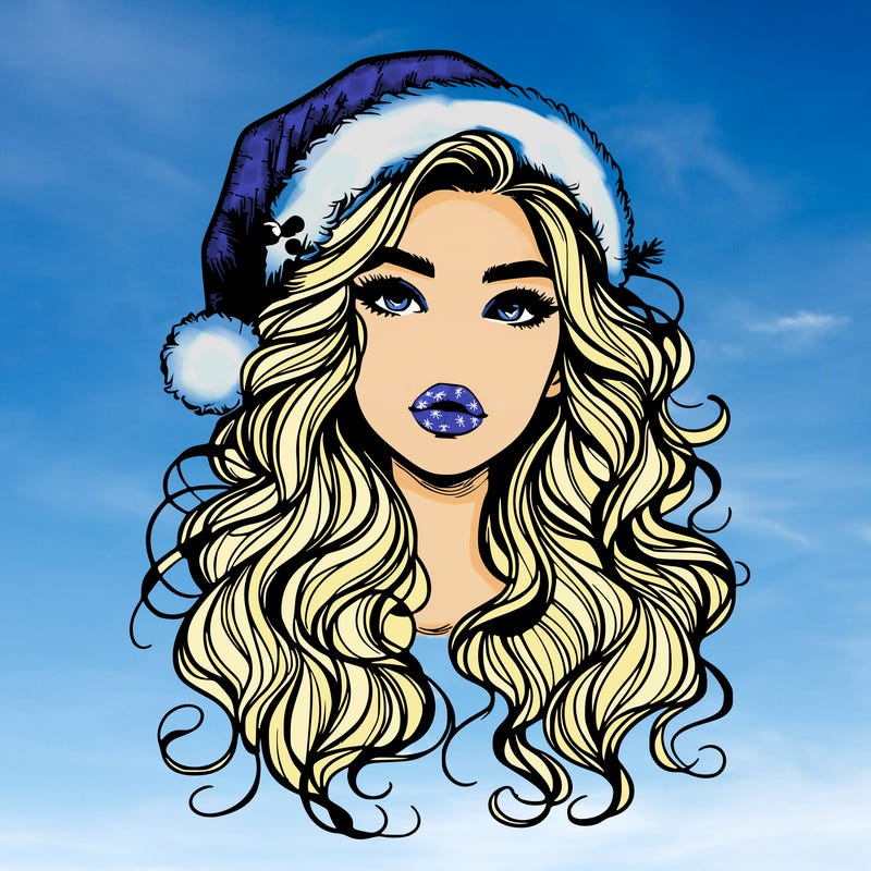 realistic christmas girl with wavy hair and lips