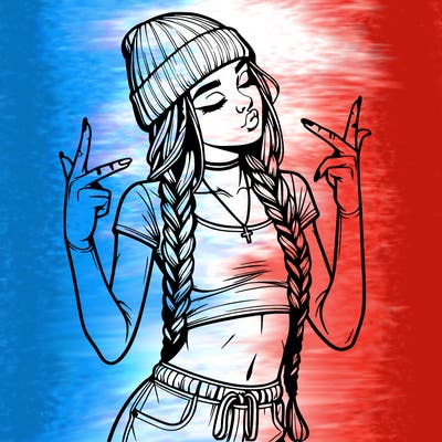 realistic teenage girl with braids and a beanie and crop top doing 🫶🏼