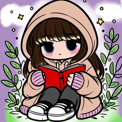 girl in oversized hoodie reading a book
