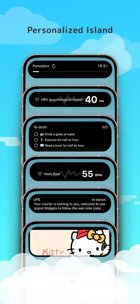 Island Widgets - Exhibición de varios widgets personalizados de Dynamic Island para salud, productividad y seguimiento