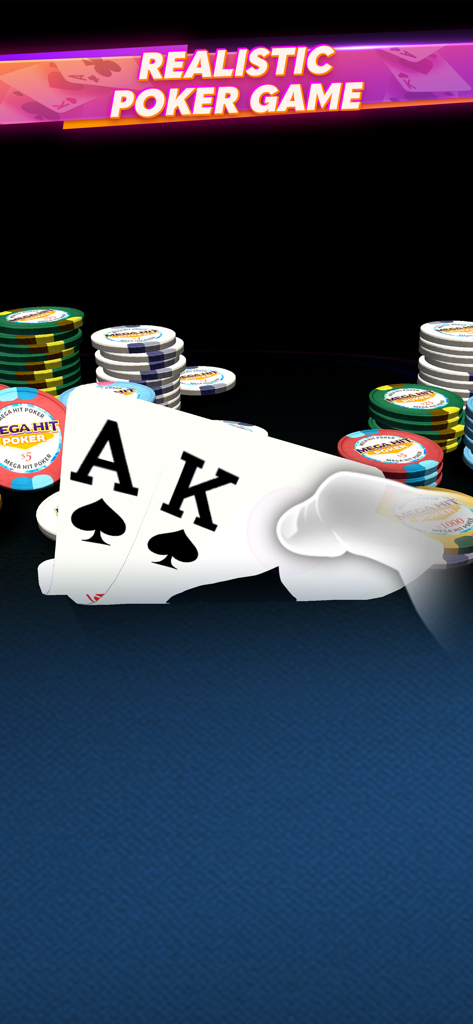 Mega Hit Poker: Texas Holdem - Cartes As et Roi de Pique consultées dans une partie de poker Texas Holdem réaliste avec des piles de jetons