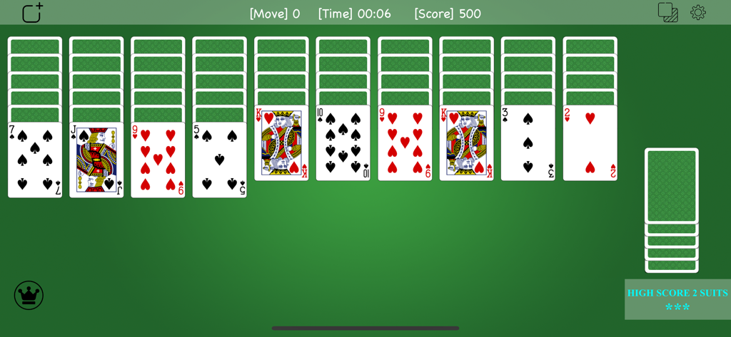 Spider Solitaire Classic Z - Pantalla del juego Spider Solitaire que muestra cartas sobre un fondo verde