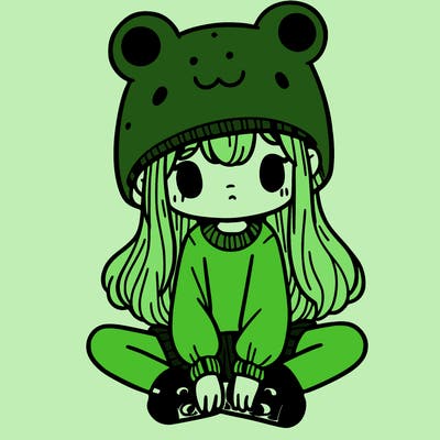 a girl wearing a frog hat and some frog socks