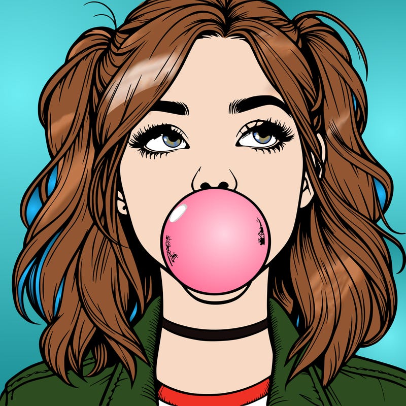 realististic girl blowing bubble -gum