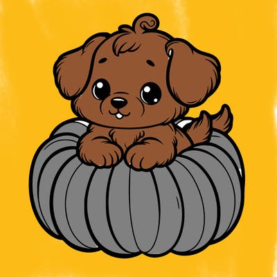 cute little puppy in a pumpkin