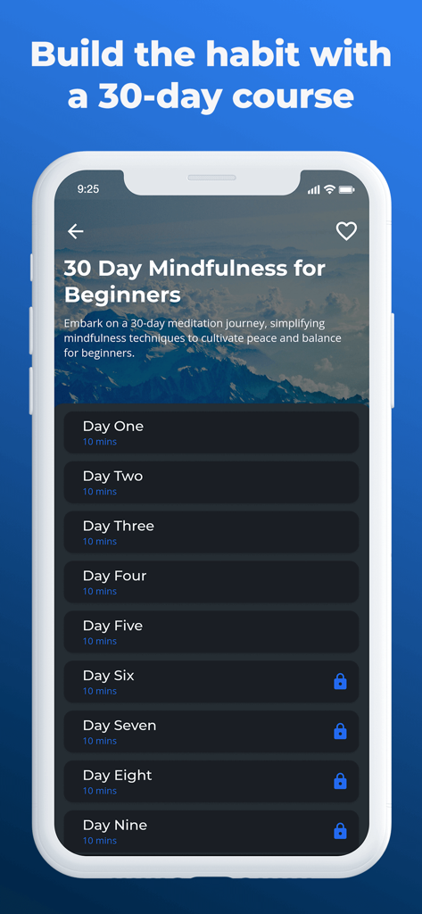 Declutter The Mind Meditation - Smartphone screen showing a 30-day mindfulness course for beginners in the Declutter The Mind app.