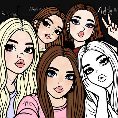 group of teen girls friends y2k up close in a selfie