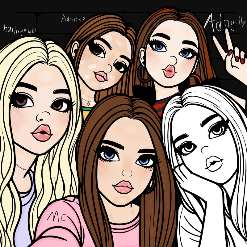 group of teen girls friends y2k up close in a selfie