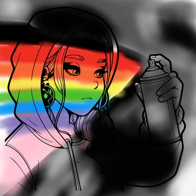 a realistic girl, spray painting