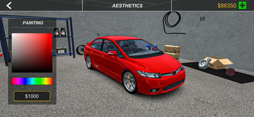 Fast Lap Racing - Red sports car in a garage with aesthetic painting UI