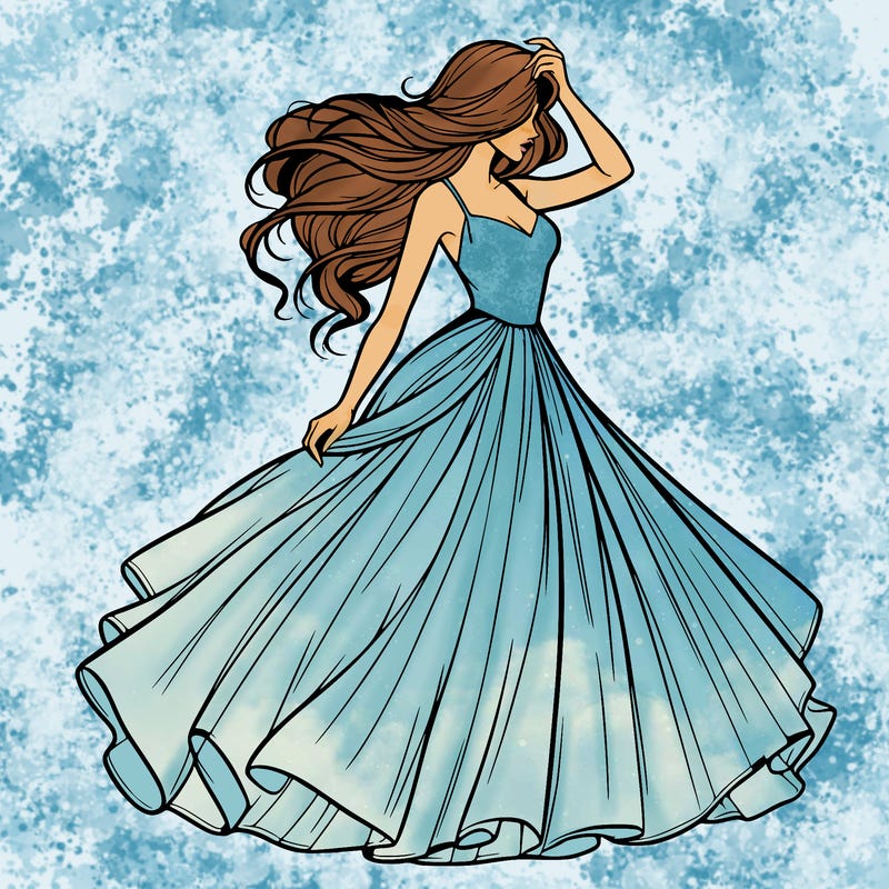 realistic woman with dress flowing in the wind