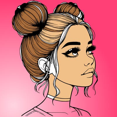 realistic girl with buns on the top of her head