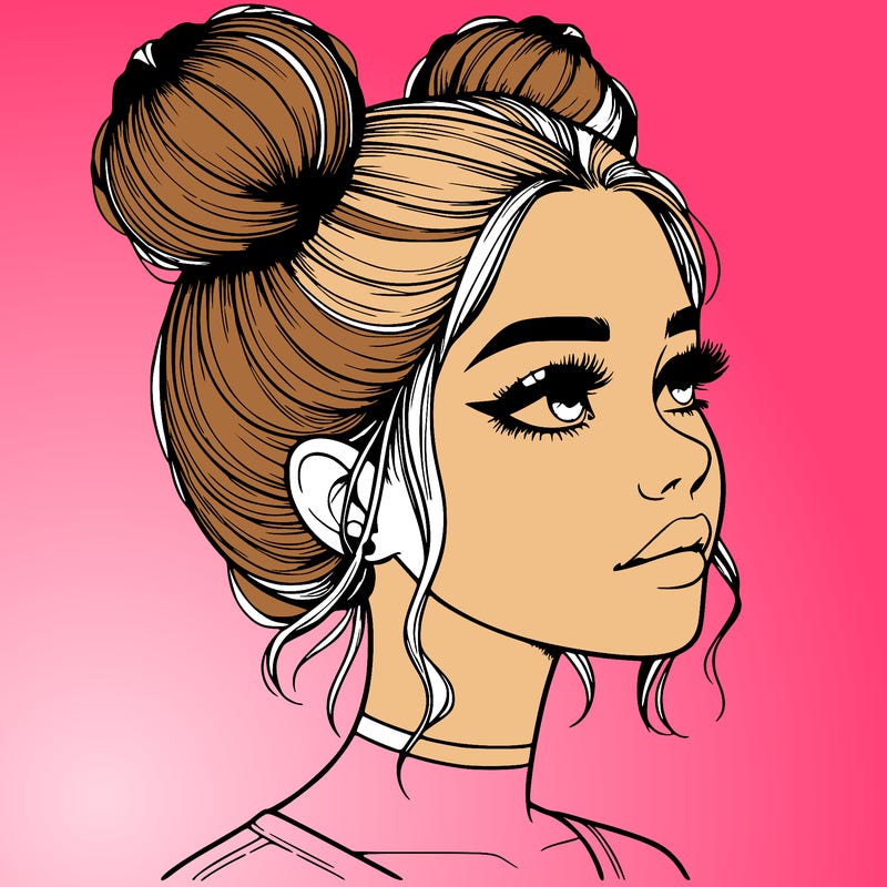 realistic girl with buns on the top of her head