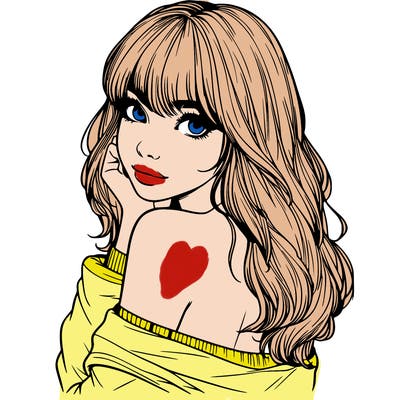 realistic girl with bangs looking over her shoulder