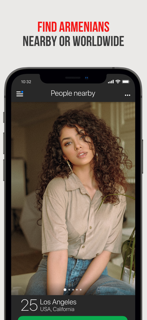 Barev — Armenian Dating - Barev app showing a dating profile for a woman in Los Angeles