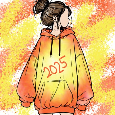 realistic girl with a oversized sweatshirt on and a bun