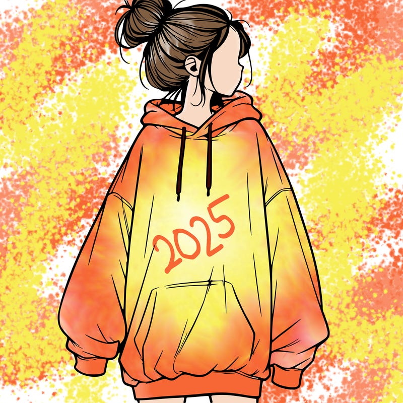realistic girl with a oversized sweatshirt on and a bun