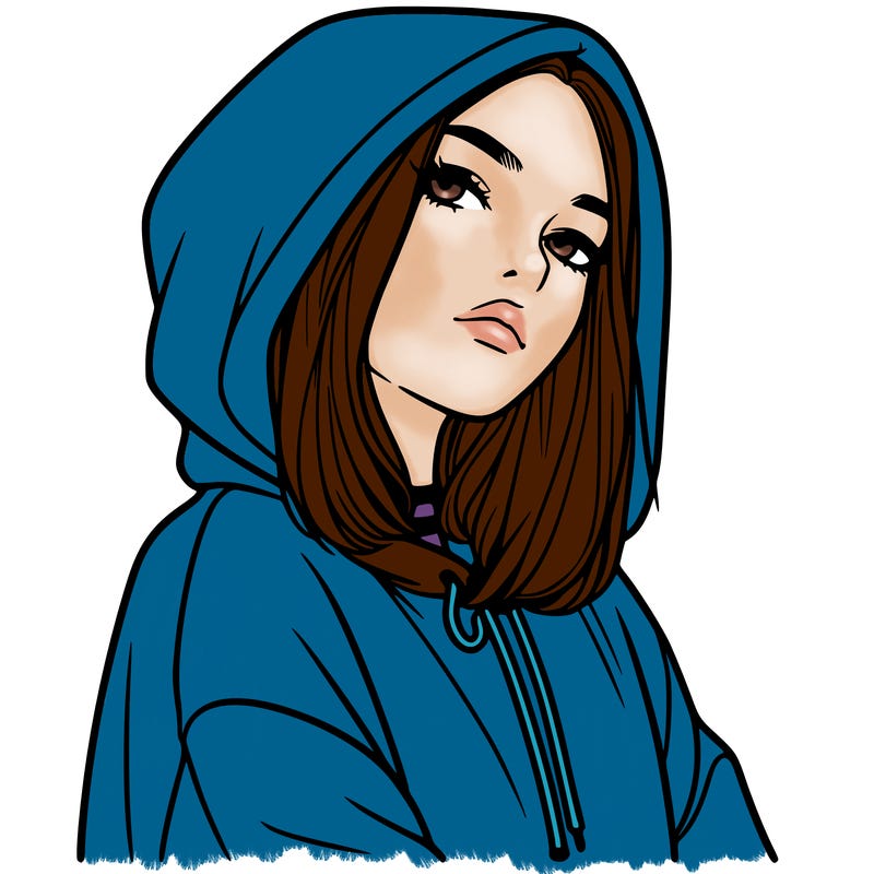 a realistic girl in a hoodie