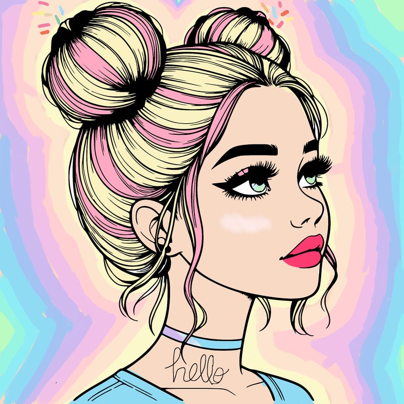 realistic girl with buns on the top of her head