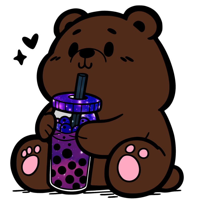 bear drinking boba tea