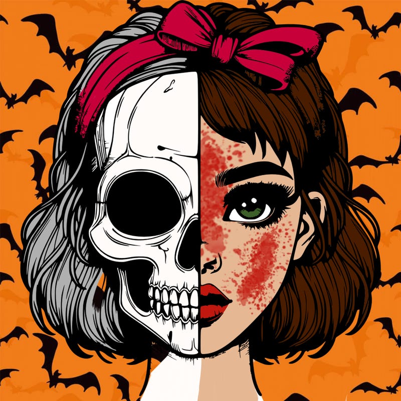 realistic girl with half skull mask