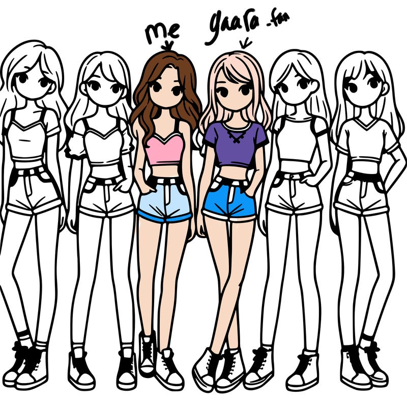 a group of girls wearing crop tops and shorts