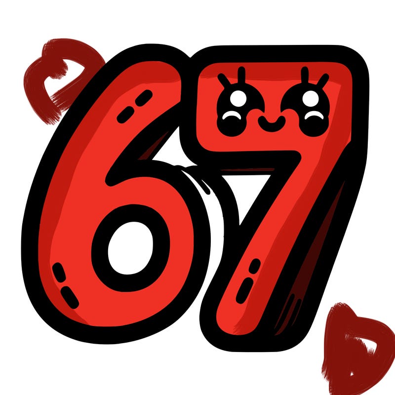 the numbers 67