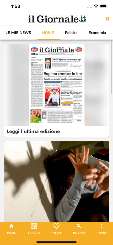 il Giornale Digitale - Home screen of il Giornale Digitale app displaying the latest newspaper edition and Italian news categories.