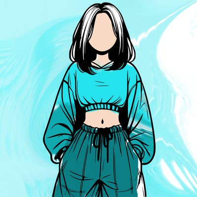 realistic girl faceless with baggy pants and a crop top